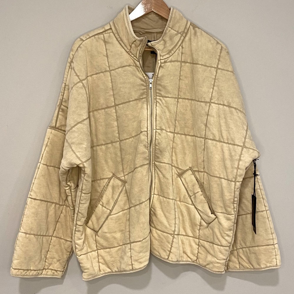⭐️NWT FOREVER 21 QUILTED ZIP-UP JACKET (FP DUPE) Beige Size XL